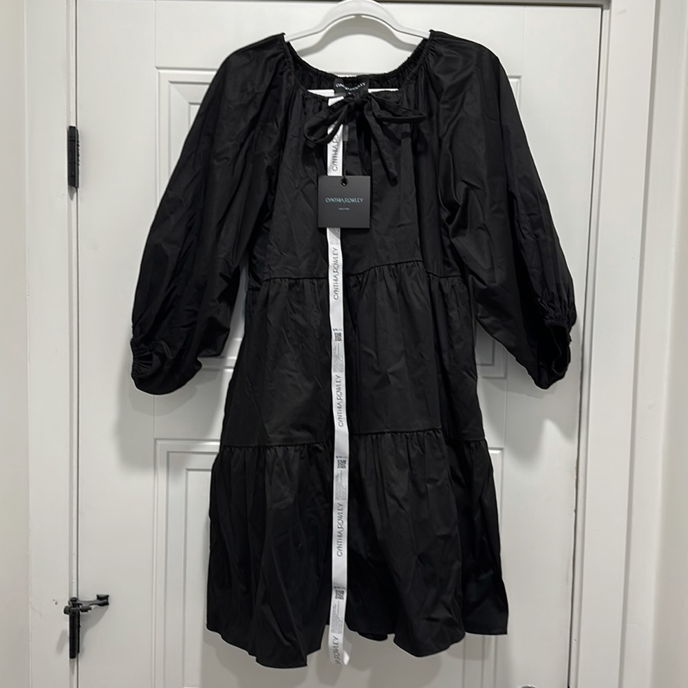 Cynthia Rowley raglan mini cotton dress - L - Black